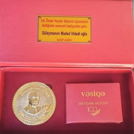 Bayraq ordenli Mədəd Süleymanov  "Heydər Əliyev" medalı ilə təltif edilib. 