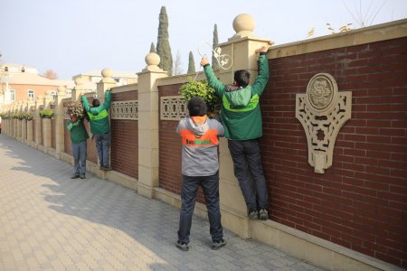 Gəncədə dekorativ gül dibçəkləri müvəqqəti olaraq götürülür - Fotolar